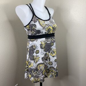 Prana Tank Top Built In Bra Hidden Skull Day Of The Dead Sz M White Yellow Gray